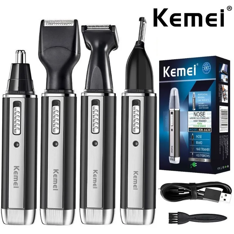 Men Grooming Hygiene - KM-6630 เครื่องเล็มขน Kemei สำหรับผู้ชาย เครื่องเล็มขนจมูกและหูไฟฟ้า เครื่องเล็มขนแบบชาร์จไฟได้สำหรับผมเครา