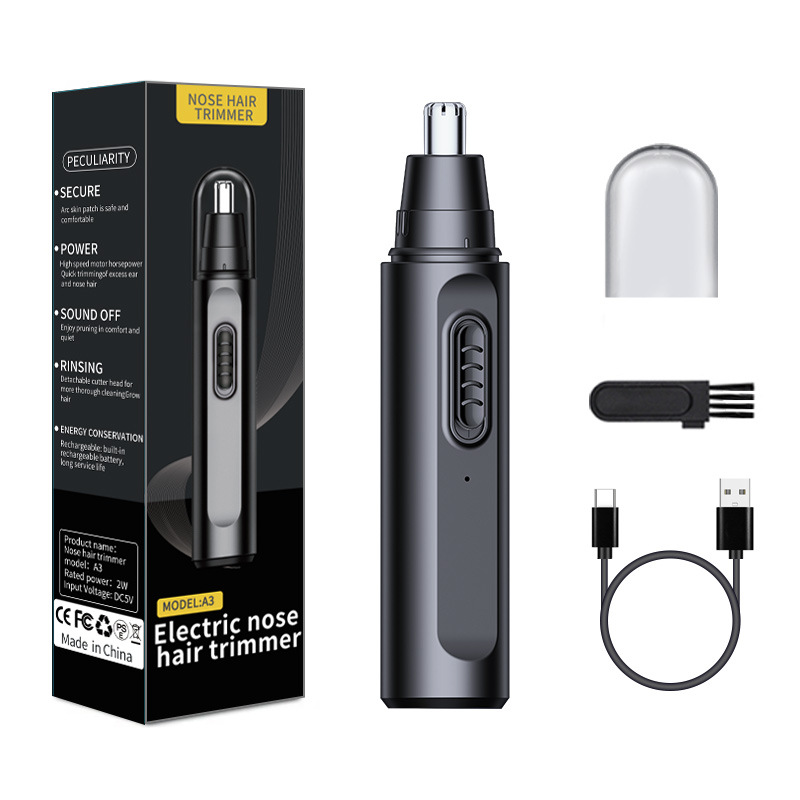 Electric Shaver Rotary - ที่กันจอนขนจมูกสําหรับผู้ชาย ที่กันจอนจมูกไฟฟ้า เครื่องโกนหนวดจมูกแบบชาร์จไฟได้ กําจัดขนจมูกโลหะ