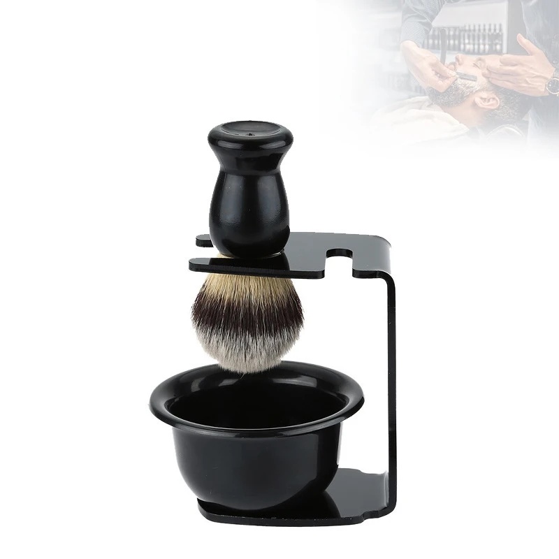 Men'S Grooming Accessories Kit - ชุดแปรงโกนหนวดและถ้วยพร้อมขาตั้งอะคริลิคสีดำ สำหรับโกนหนวด ทำความสะอาดหนวดเครา ชุดอุปกรณ์ดูแลผิวหน้าสำหรับผู้ชาย 1 ชุด