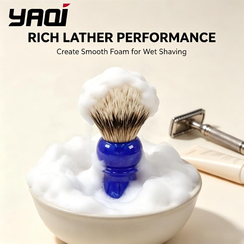 Men Grooming Hygiene - YAQI แปรงโกนหนวดพรีเมียม ด้ามจับเรซินลายหินอ่อนสีน้ำเงิน ขนแปรงนุ่ม แปรงสำหรับโฟมโกนหนวดแบบเปียก ของขวัญสุดหรูสำหรับการดูแลตัวเองของผู้ชาย